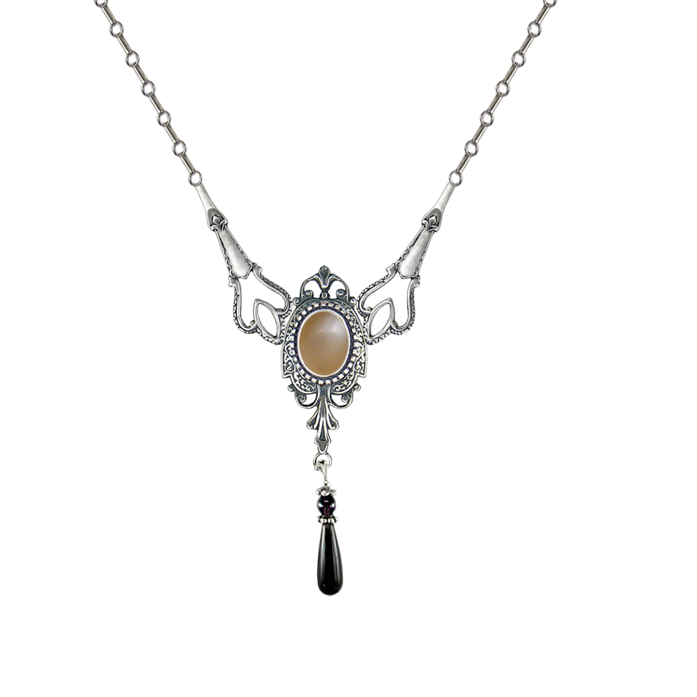 Sterling Silver Victorian Necklace With Peach Moonstone